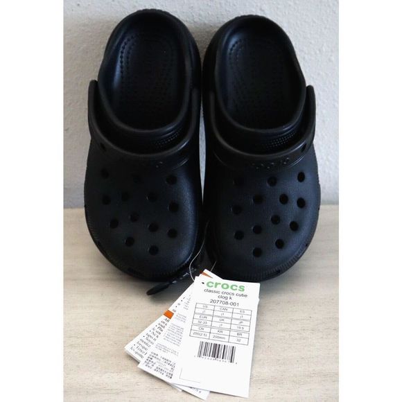 Crocs Classic 207708-001 Unisex Kid's Sz j1 Black Cutie Crush Clogs - Picture 2 of 9